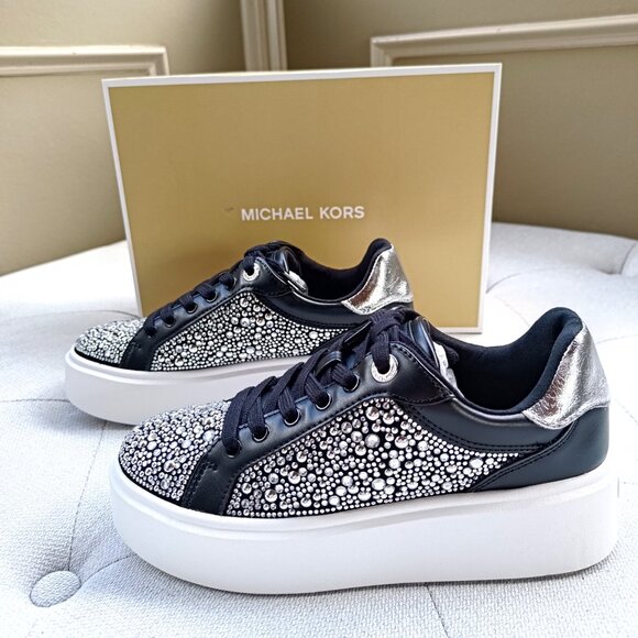 Michael Kors Romey Embellished Platform Sneaker Black 49F5RMFS1S - Picture 6 of 13